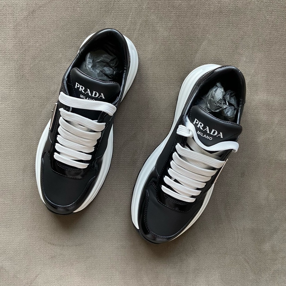 Prada Calzatire Donna Leather Lace-Up Sneakers - Picture 3 of 16